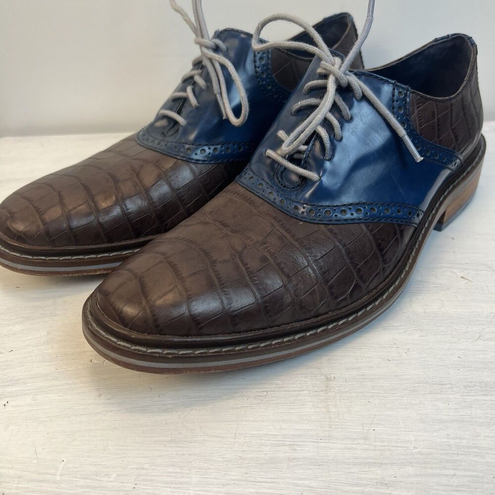 Cole Haan Men’s Leather Oxford Shoes – Size 8.5M – Brown Croc-Embossed
